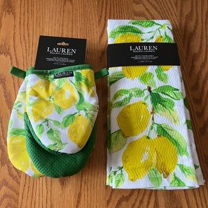 NWT Ralph Lauren Lemon Mini Oven Mitt Set of 2 OR 2 Dishtowel Set